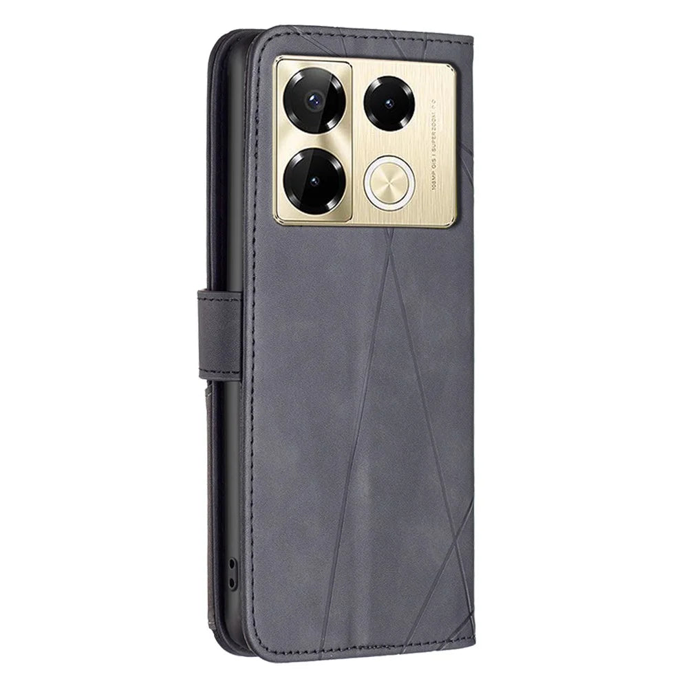 BINFEN COLOR For Infinix Note 40 Pro 4G / 5G / Note 40 Pro+ Phone Cases Wallet Stand Geometry Imprint Leather Cover - Black - 5