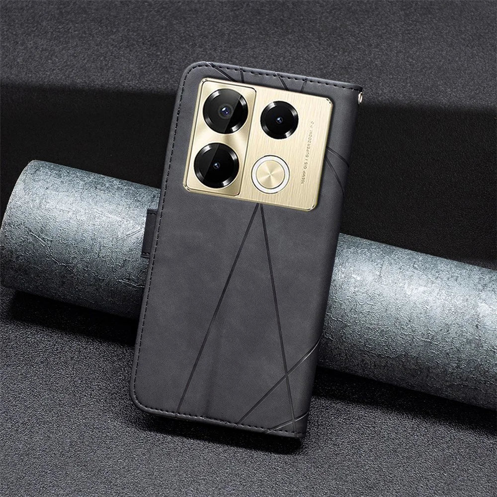 BINFEN COLOR For Infinix Note 40 Pro 4G / 5G / Note 40 Pro+ Phone Cases Wallet Stand Geometry Imprint Leather Cover - Black - 7