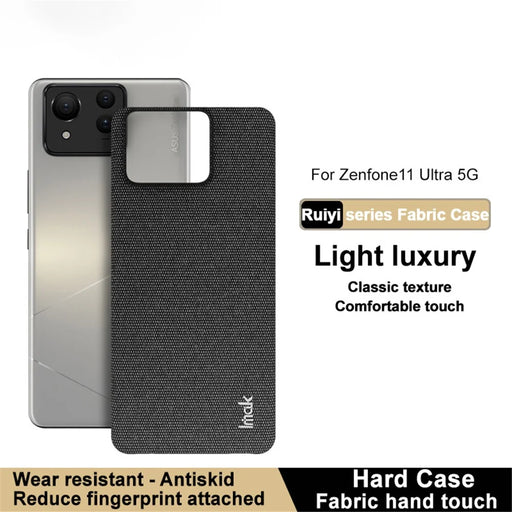 IMAK Ruiyi Series for Asus Zenfone 11 Ultra 5G Case Fabric Texture Leather+PC Phone Back Cover - Black - 2