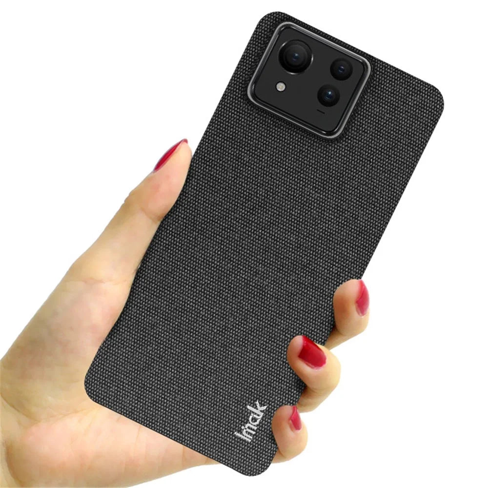 IMAK Ruiyi Series for Asus Zenfone 11 Ultra 5G Case Fabric Texture Leather+PC Phone Back Cover - Black - 3