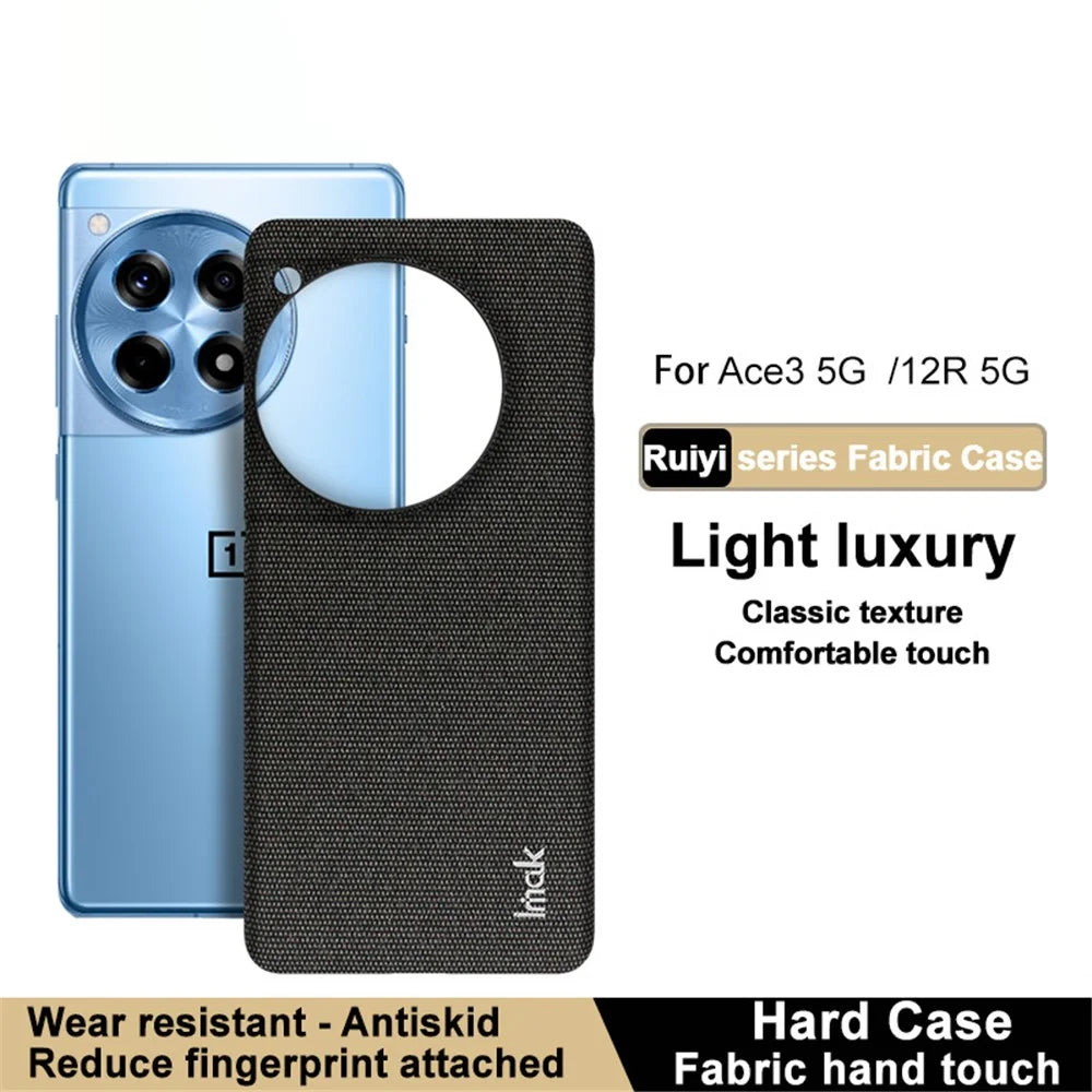 IMAK Ruiyi Series for OnePlus Ace 3 5G / 12R 5G Case Fabric Texture Leather+PC Phone Back Cover - Black - 2