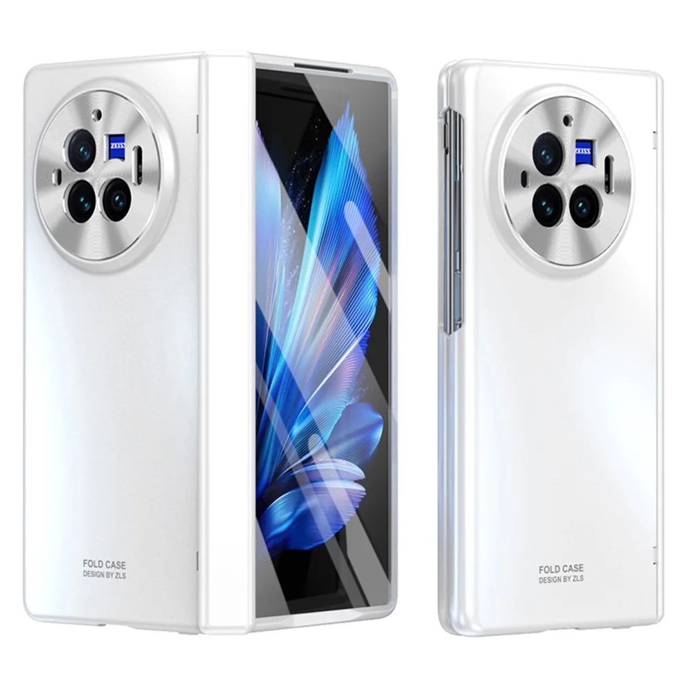 For vivo X Fold3 Pro Case PU Leather Coated PC Phone Cover with Tempered Glass Screen Film - White - 2