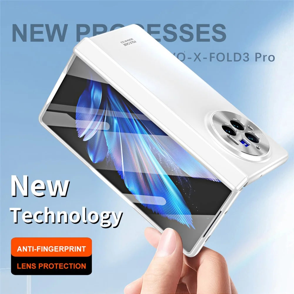 For vivo X Fold3 Pro Case PU Leather Coated PC Phone Cover with Tempered Glass Screen Film - White - 3