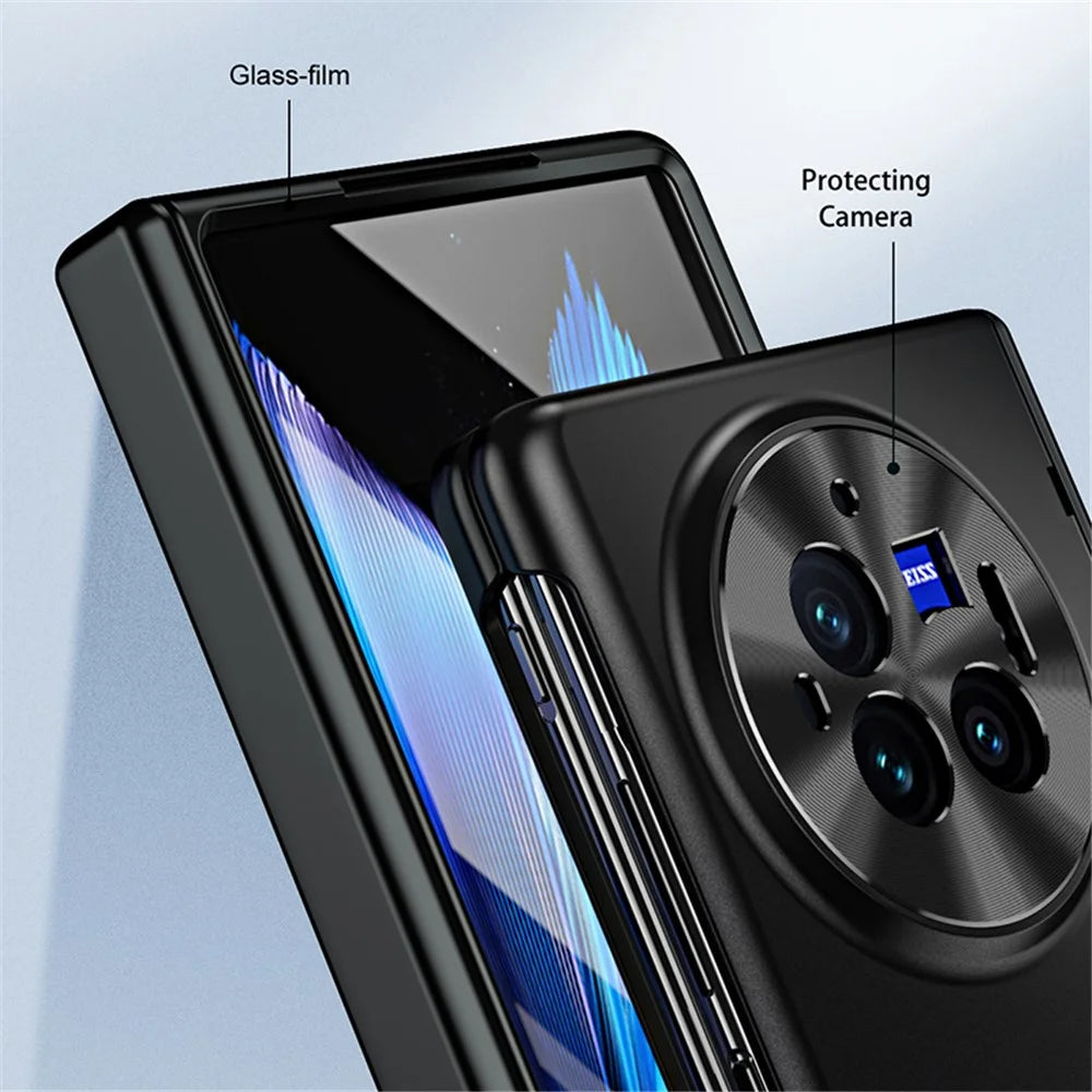 For vivo X Fold3 Pro Case PU Leather Coated PC Phone Cover with Tempered Glass Screen Film - White - 6