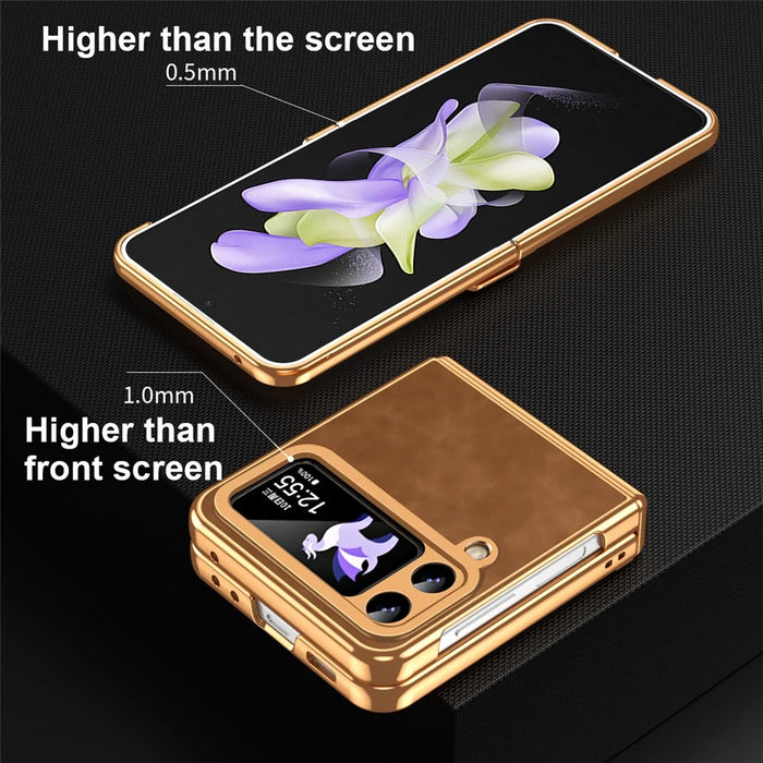 For Samsung Galaxy Z Flip3 5G Case Hinge Protection Leather Coated PC Folding Phone Cover - Brown - 3