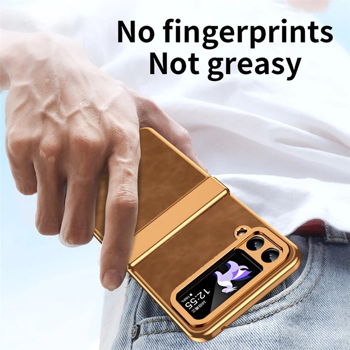 For Samsung Galaxy Z Flip3 5G Case Hinge Protection Leather Coated PC Folding Phone Cover - Brown - 6
