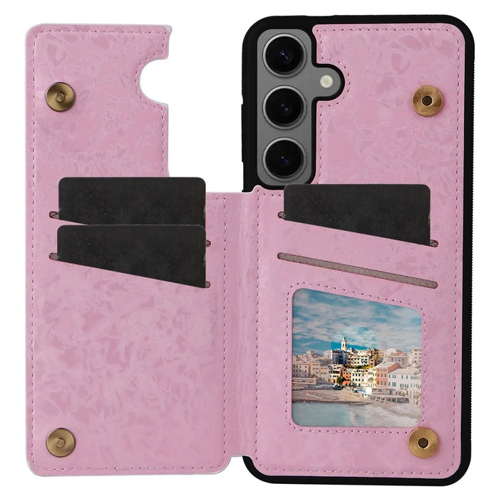 For Samsung Galaxy S24+ Case Card Slots Kickstand PU Leather Flower Pattern Back Cover - Rose Flower - 2