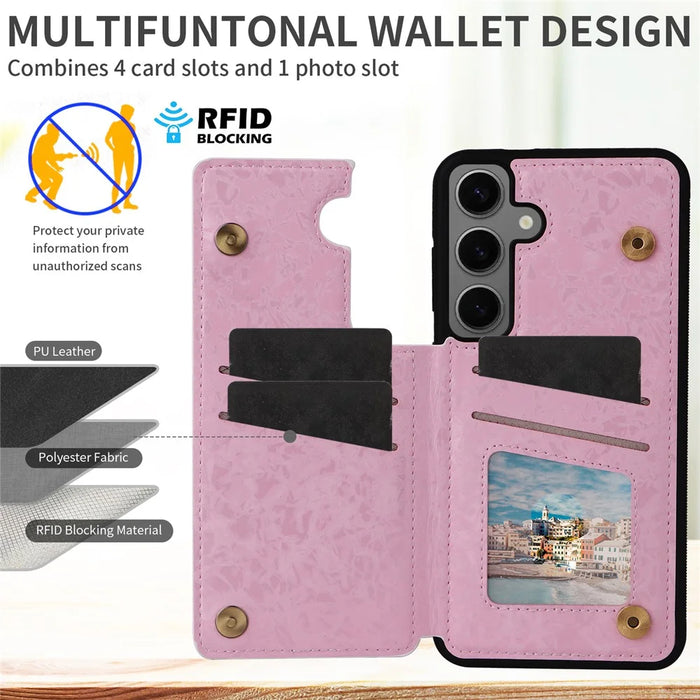 For Samsung Galaxy S24+ Case Card Slots Kickstand PU Leather Flower Pattern Back Cover - Rose Flower - 4
