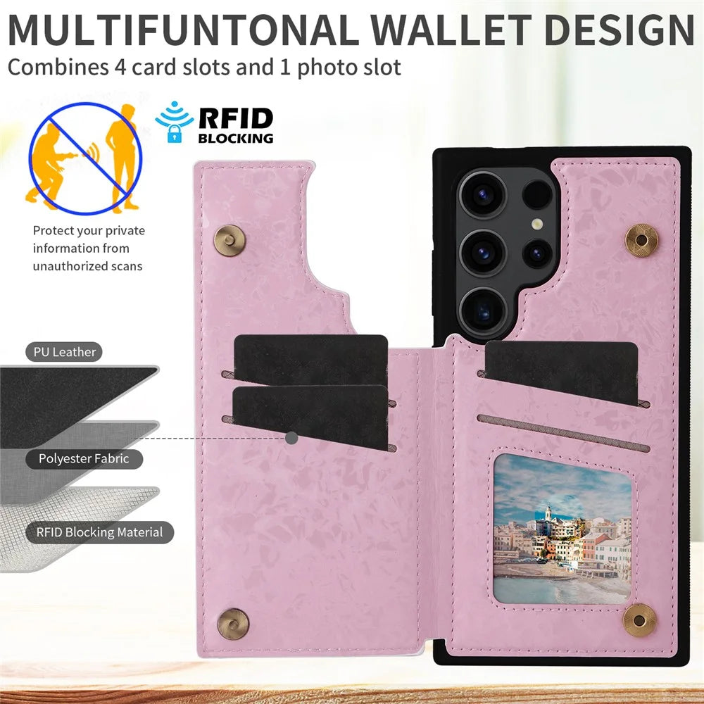 For Samsung Galaxy S23 Ultra Case Kickstand PU Leather+TPU Floral Phone Cover - Rose - 4