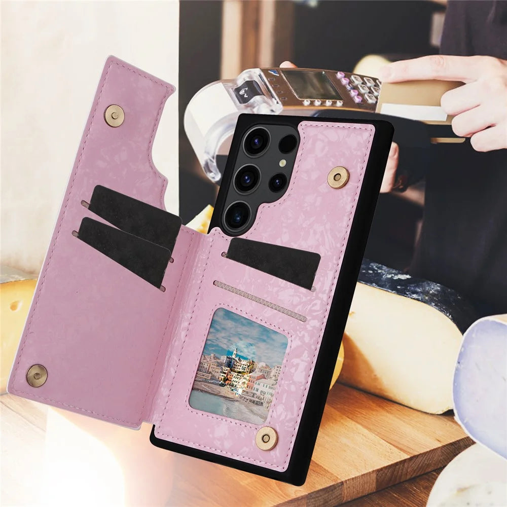 For Samsung Galaxy S23 Ultra Case Kickstand PU Leather+TPU Floral Phone Cover - Rose - 5