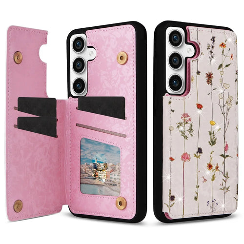 For Samsung Galaxy S23 FE Case Flower Leather Coated TPU Phone Cover with RFID Blocking Wallet - Dried Flower - 1