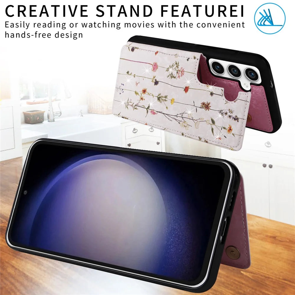For Samsung Galaxy S23 FE Case Flower Leather Coated TPU Phone Cover with RFID Blocking Wallet - Dried Flower - 3