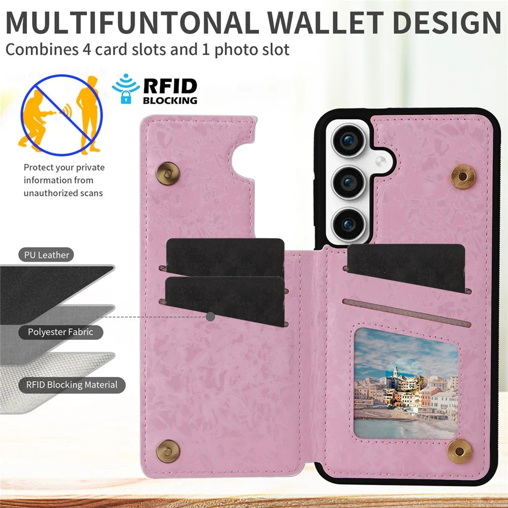 For Samsung Galaxy S23 FE Case Flower Leather Coated TPU Phone Cover with RFID Blocking Wallet - Dried Flower - 4