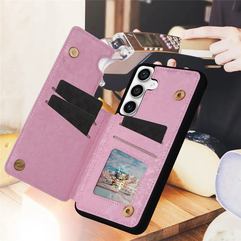 For Samsung Galaxy S23 FE Case Flower Leather Coated TPU Phone Cover with RFID Blocking Wallet - Dried Flower - 5