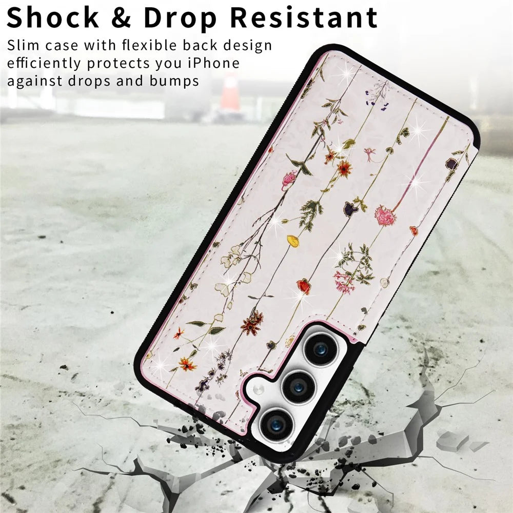 For Samsung Galaxy S23 FE Case Flower Leather Coated TPU Phone Cover with RFID Blocking Wallet - Dried Flower - 7