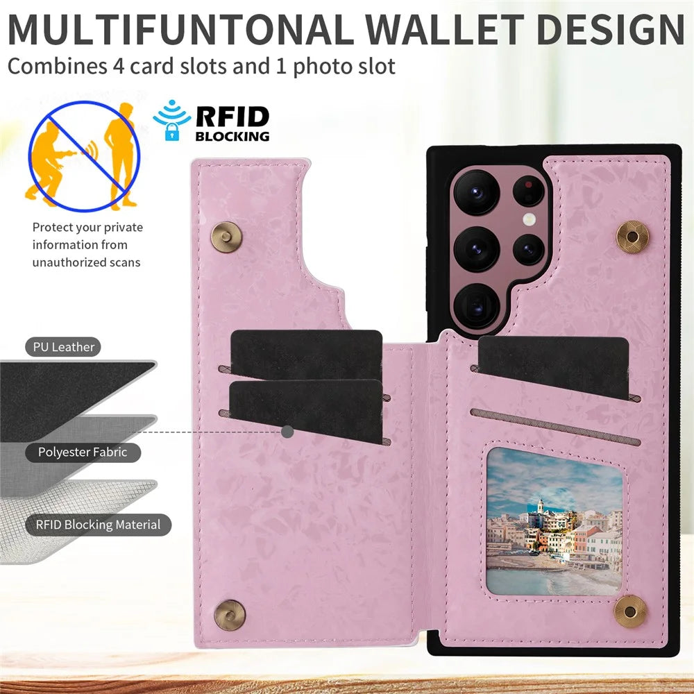 For Samsung Galaxy S22 Ultra 5G Phone Case Kickstand Flower Leather Coated TPU Cover - Dried Flower - 4