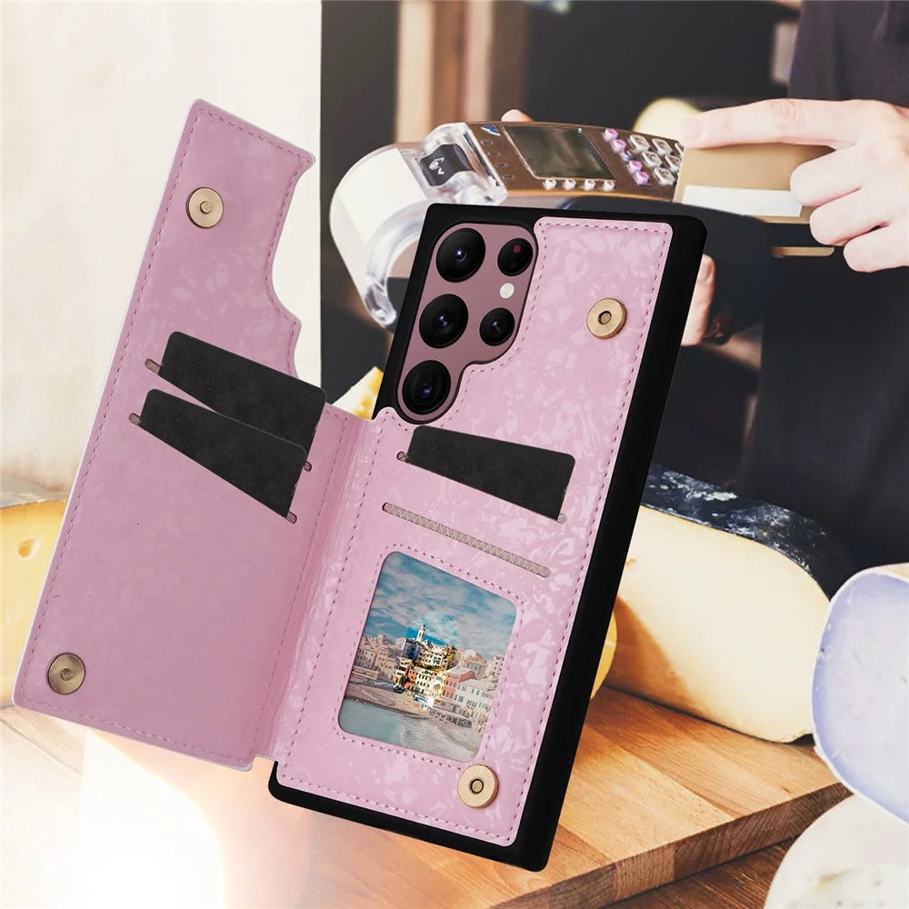 For Samsung Galaxy S22 Ultra 5G Phone Case Kickstand Flower Leather Coated TPU Cover - Dried Flower - 5