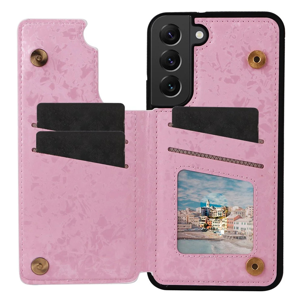 For Samsung Galaxy S22+ 5G Phone Case Card Slots Kickstand Flower PU Leather+TPU Phone Cover - Rose - 2
