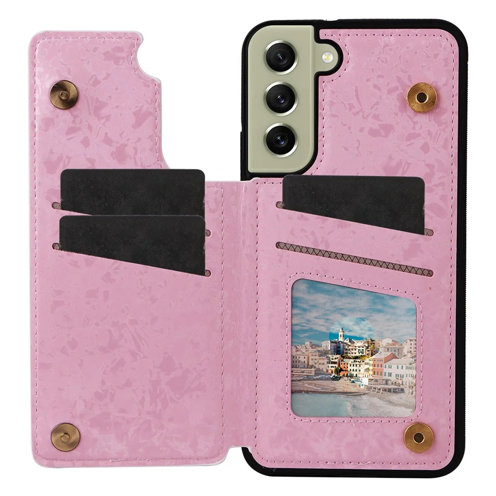 Phone Cover for Samsung Galaxy S21 FE 5G Kickstand Flower PU Leather Coated TPU Phone Case - Rose Flower - 2