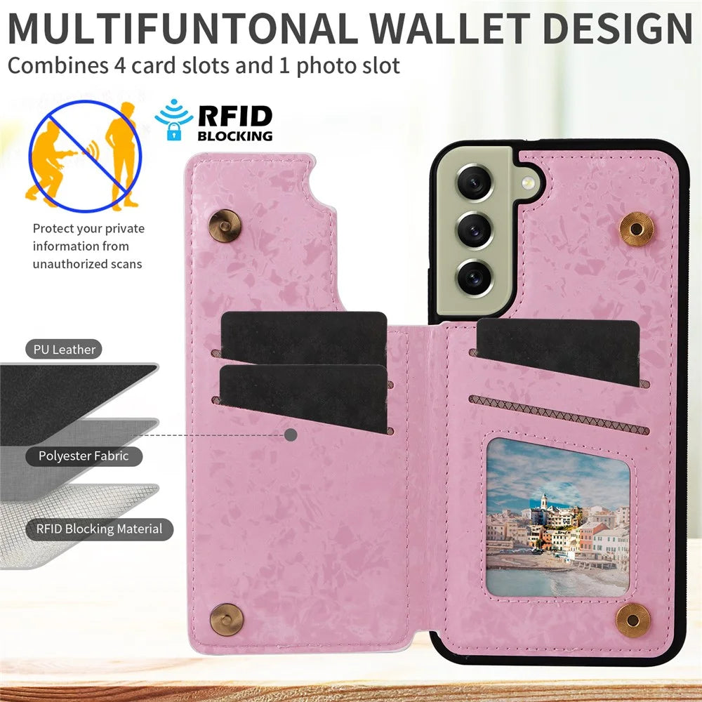 Phone Cover for Samsung Galaxy S21 FE 5G Kickstand Flower PU Leather Coated TPU Phone Case - Rose Flower - 4