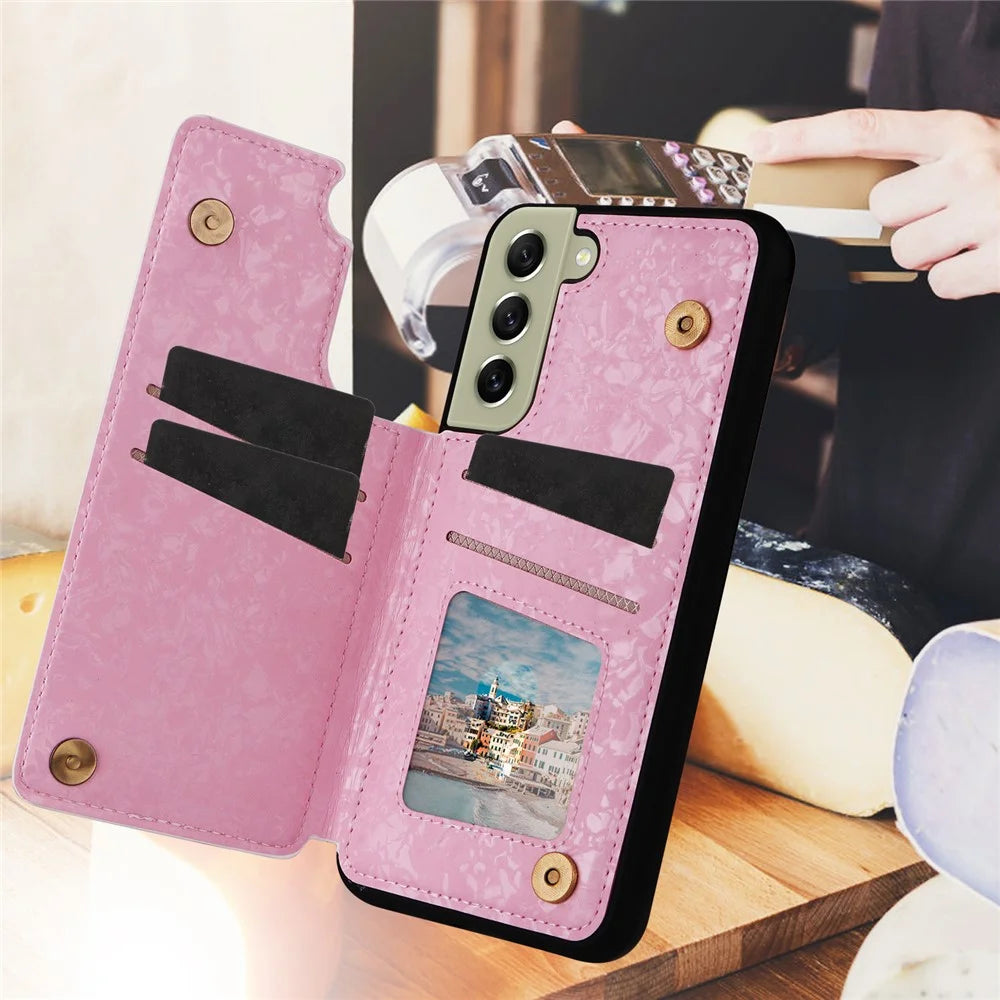 Phone Cover for Samsung Galaxy S21 FE 5G Kickstand Flower PU Leather Coated TPU Phone Case - Rose Flower - 5