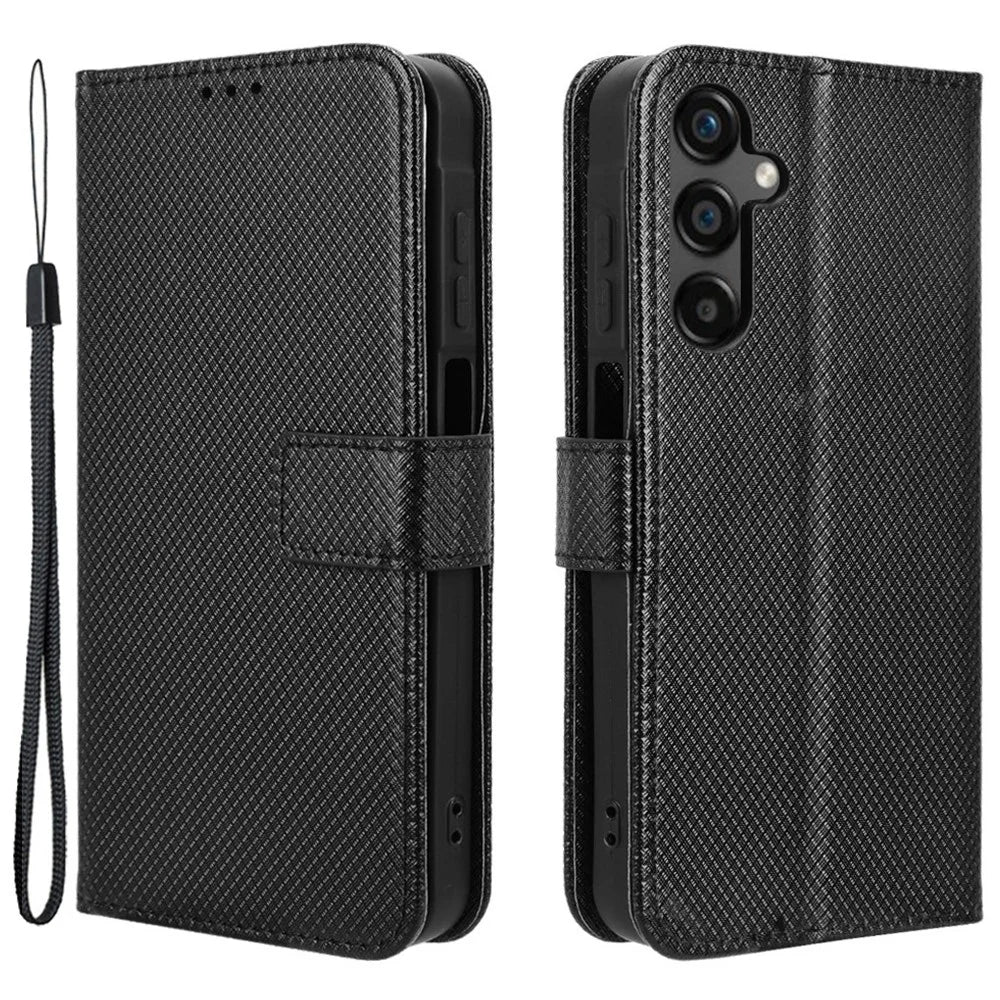 For Samsung Galaxy M55 5G / C55 5G / F55 5G Case Diamond Texture PU Leather Wallet Phone Cover TPU Inner Shell - Black - 1