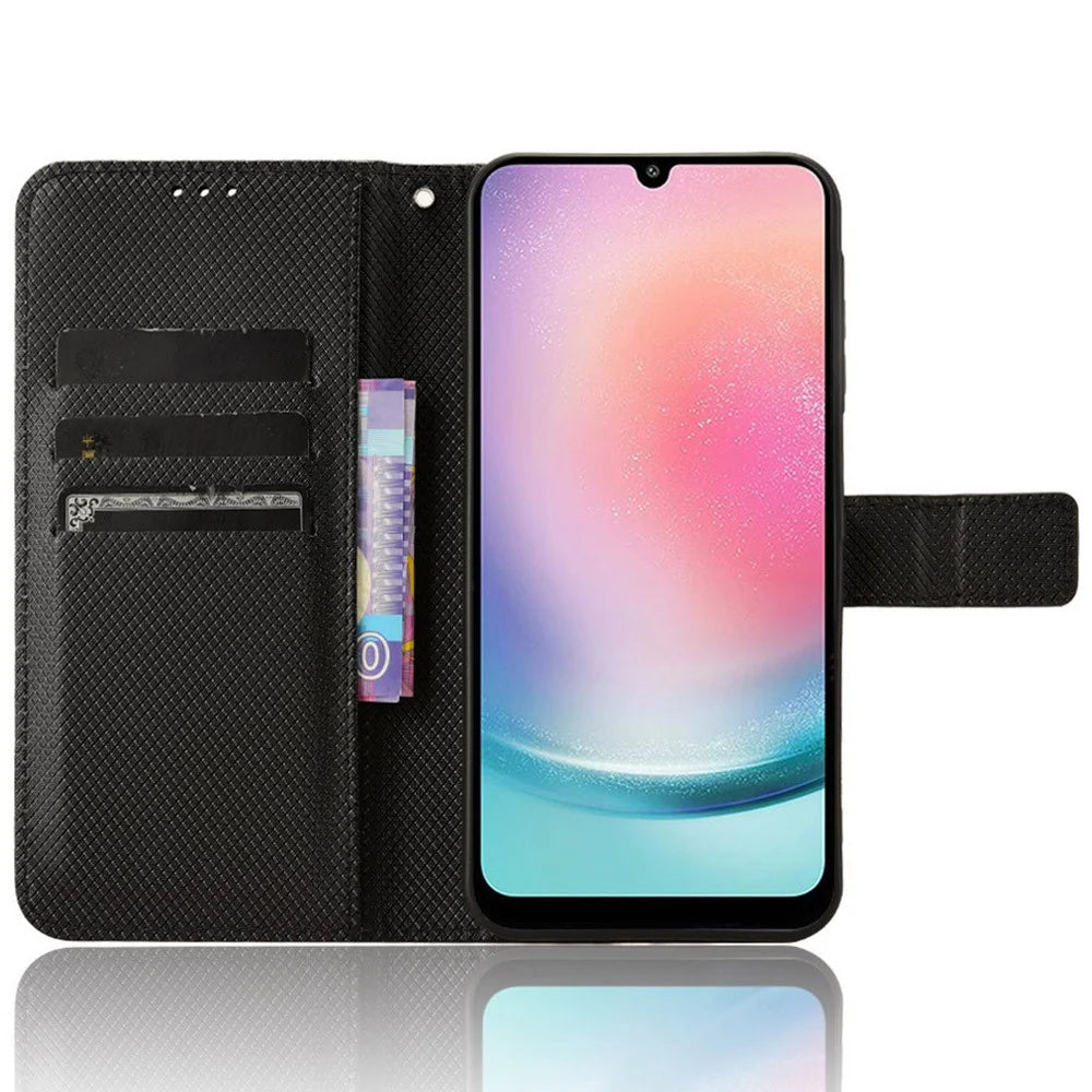 For Samsung Galaxy M55 5G / C55 5G / F55 5G Case Diamond Texture PU Leather Wallet Phone Cover TPU Inner Shell - Black - 2