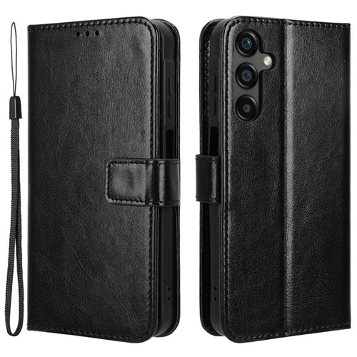 For Samsung Galaxy M55 5G / C55 5G / F55 5G Case Crazy Horse Texture Leather Phone Cover with Wallet Stand - Black - 1