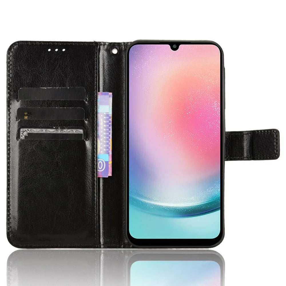 For Samsung Galaxy M55 5G / C55 5G / F55 5G Case Crazy Horse Texture Leather Phone Cover with Wallet Stand - Black - 2
