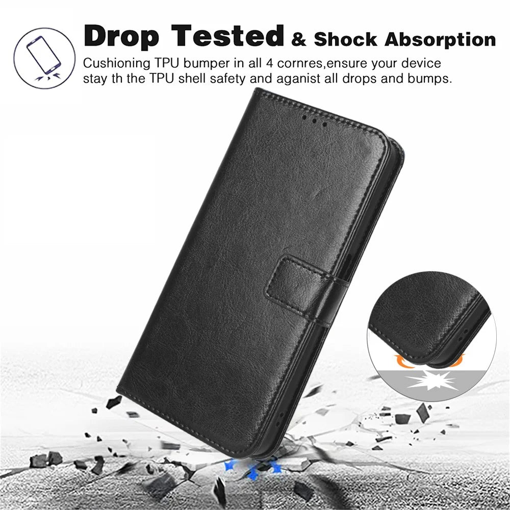 For Samsung Galaxy M55 5G / C55 5G / F55 5G Case Crazy Horse Texture Leather Phone Cover with Wallet Stand - Black - 4