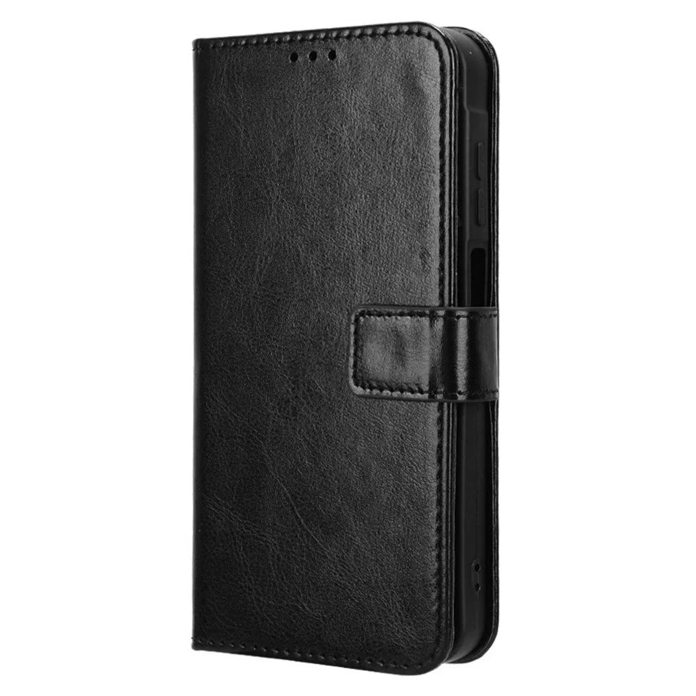 For Samsung Galaxy M55 5G / C55 5G / F55 5G Case Crazy Horse Texture Leather Phone Cover with Wallet Stand - Black - 5