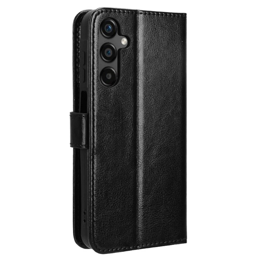 For Samsung Galaxy M55 5G / C55 5G / F55 5G Case Crazy Horse Texture Leather Phone Cover with Wallet Stand - Black - 6