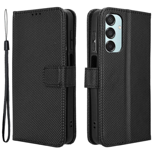 For Samsung Galaxy F15 5G / M15 5G Wallet Case Diamond Texture Leather Phone Cover - Black - 1