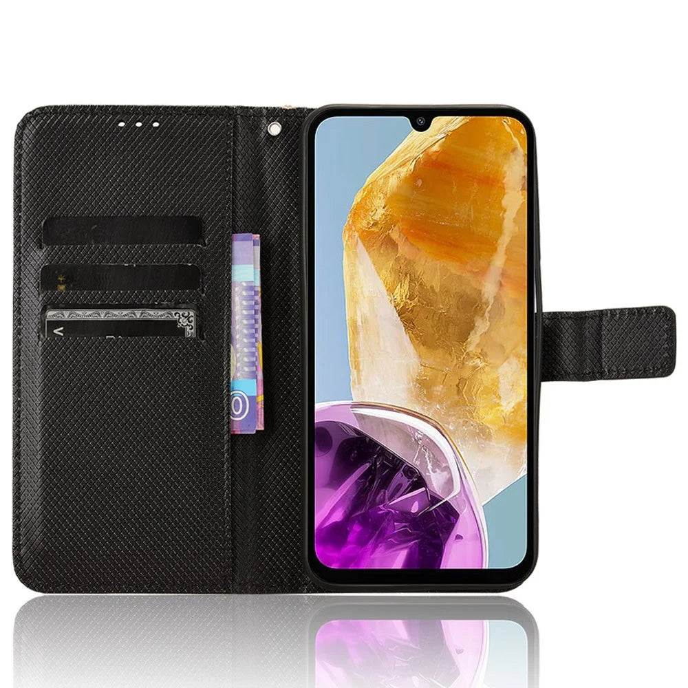 For Samsung Galaxy F15 5G / M15 5G Wallet Case Diamond Texture Leather Phone Cover - Black - 2