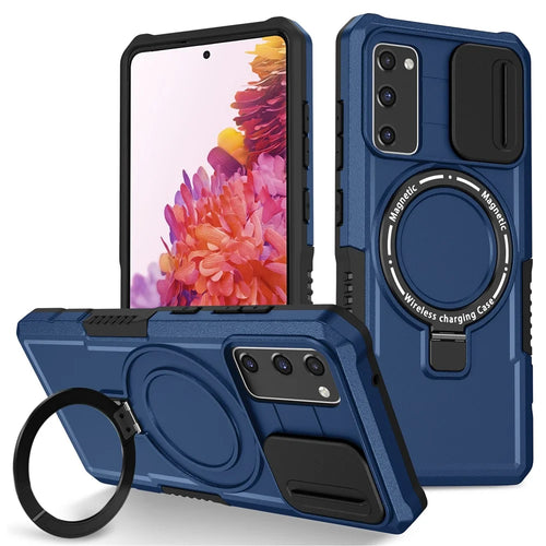 For Samsung Galaxy S20 FE 4G / FE 5G / S20 Lite / S20 FE 2022 Magnetic Case PC+TPU Phone Shell with Slide Camera Lid - Sapphire - 1