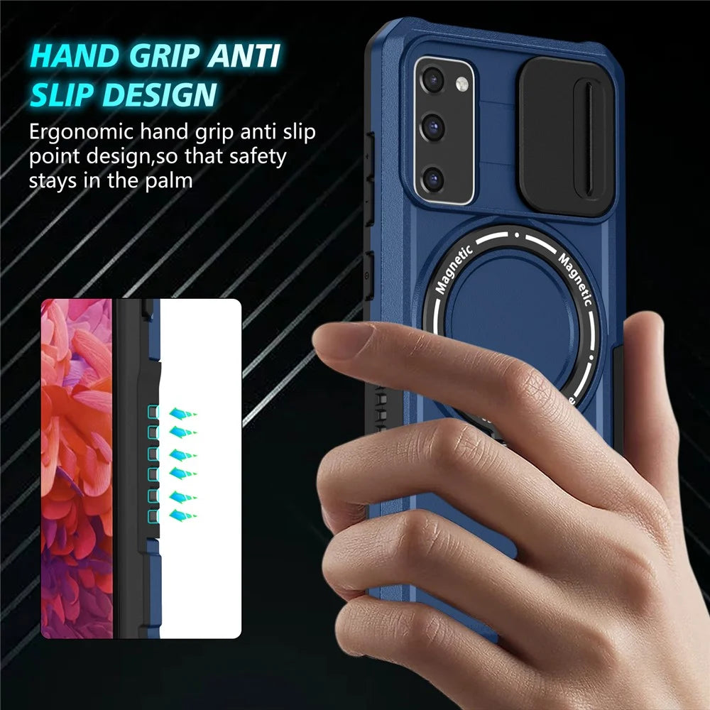 For Samsung Galaxy S20 FE 4G / FE 5G / S20 Lite / S20 FE 2022 Magnetic Case PC+TPU Phone Shell with Slide Camera Lid - Sapphire - 2