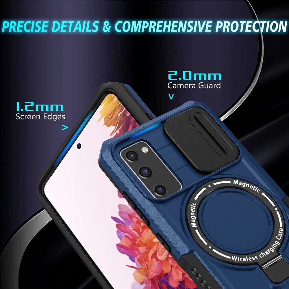 For Samsung Galaxy S20 FE 4G / FE 5G / S20 Lite / S20 FE 2022 Magnetic Case PC+TPU Phone Shell with Slide Camera Lid - Sapphire - 3