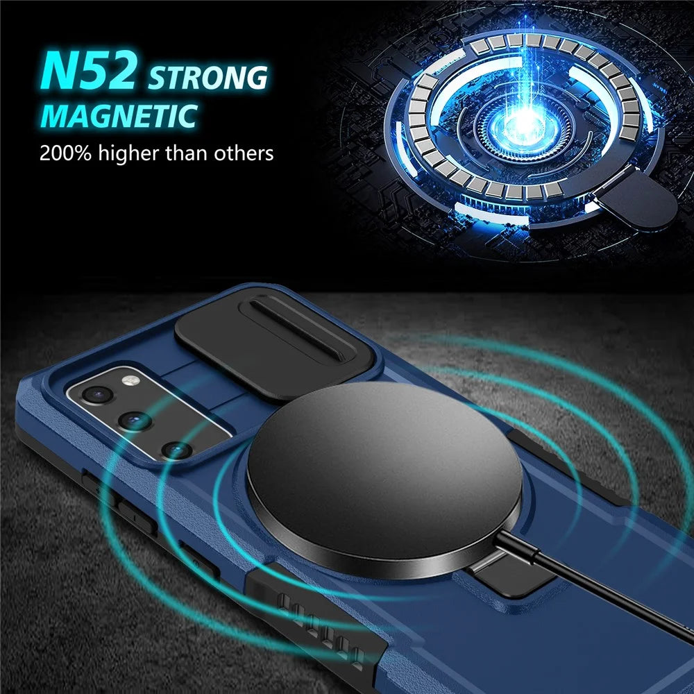 For Samsung Galaxy S20 FE 4G / FE 5G / S20 Lite / S20 FE 2022 Magnetic Case PC+TPU Phone Shell with Slide Camera Lid - Sapphire - 4