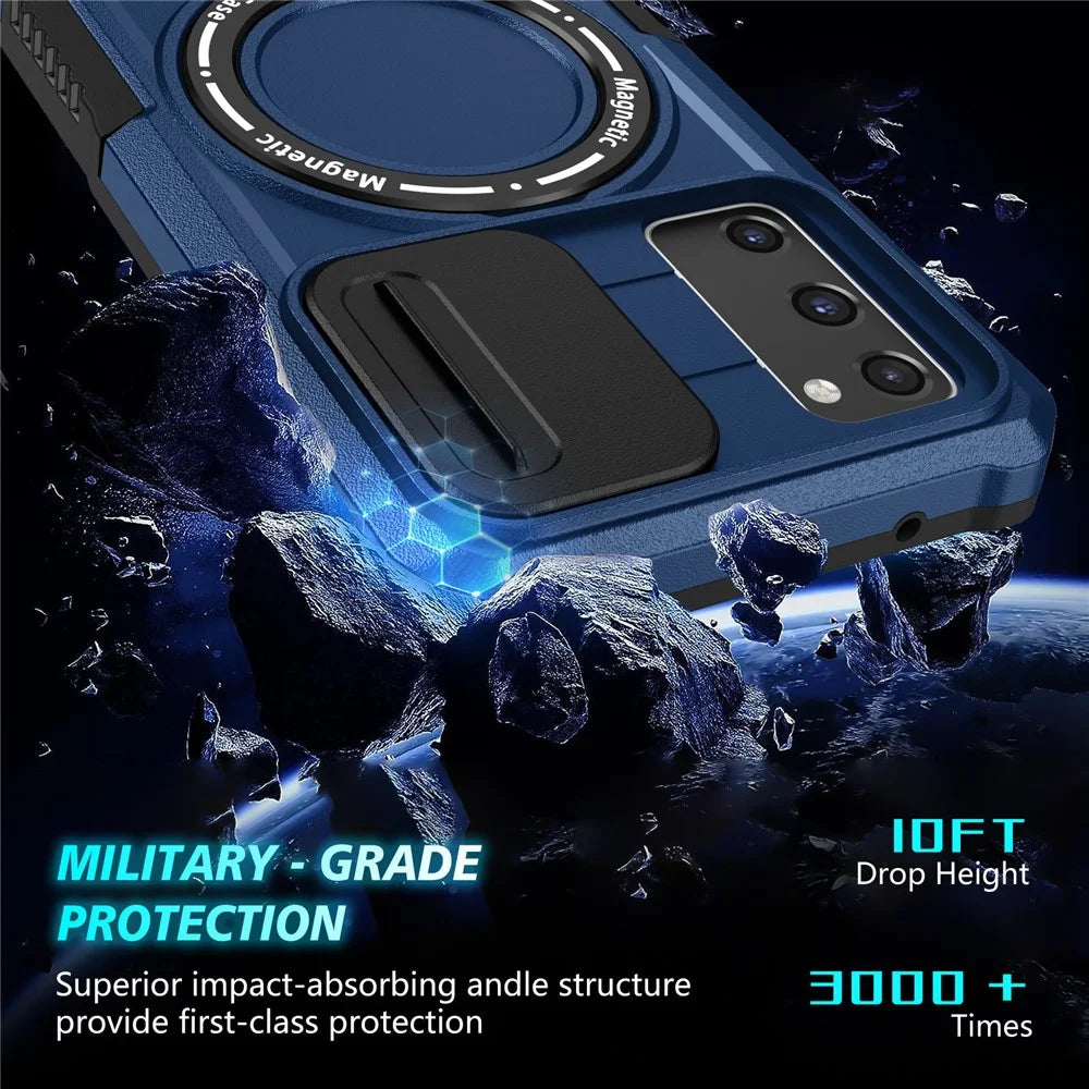 For Samsung Galaxy S20 FE 4G / FE 5G / S20 Lite / S20 FE 2022 Magnetic Case PC+TPU Phone Shell with Slide Camera Lid - Sapphire - 5