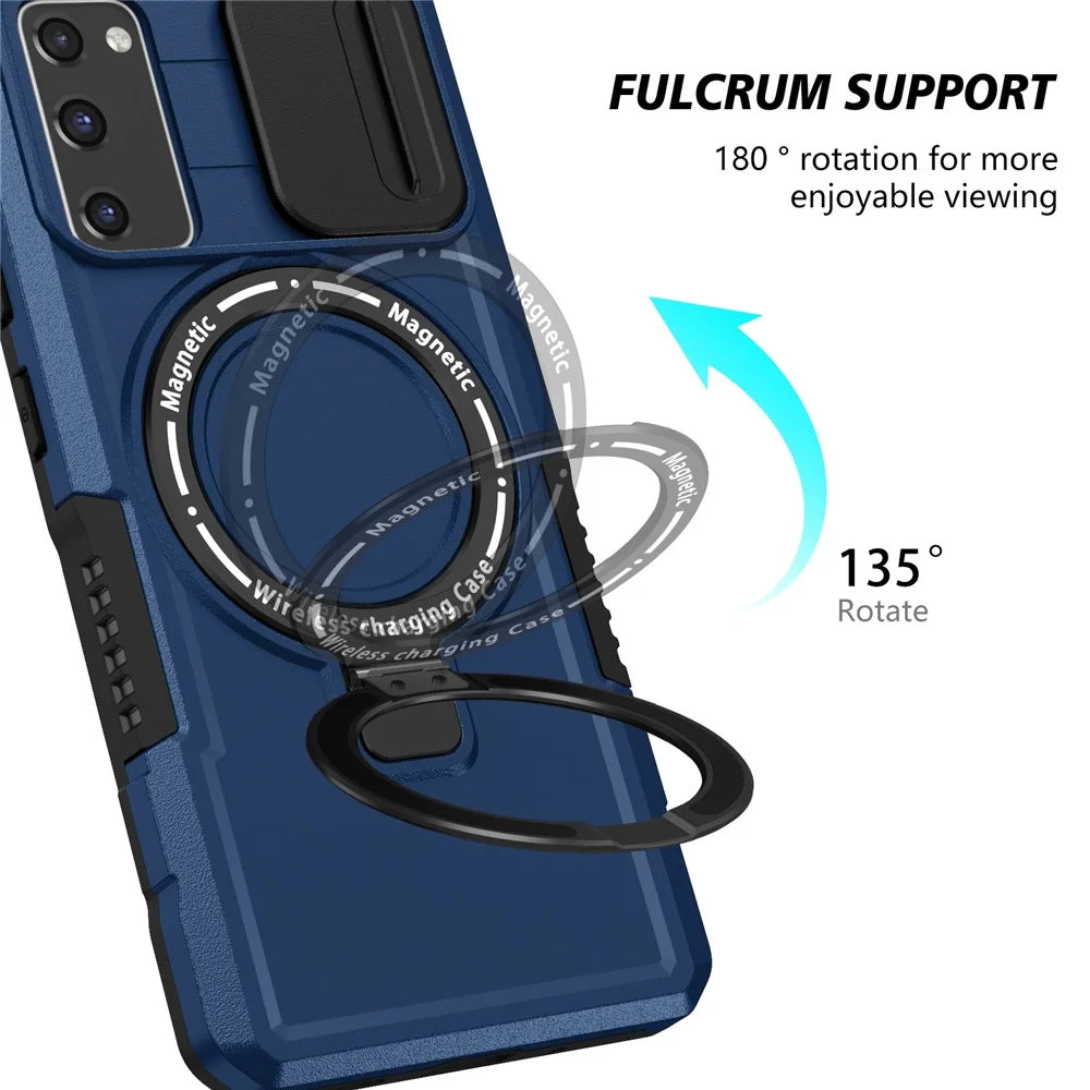 For Samsung Galaxy S20 FE 4G / FE 5G / S20 Lite / S20 FE 2022 Magnetic Case PC+TPU Phone Shell with Slide Camera Lid - Sapphire - 6