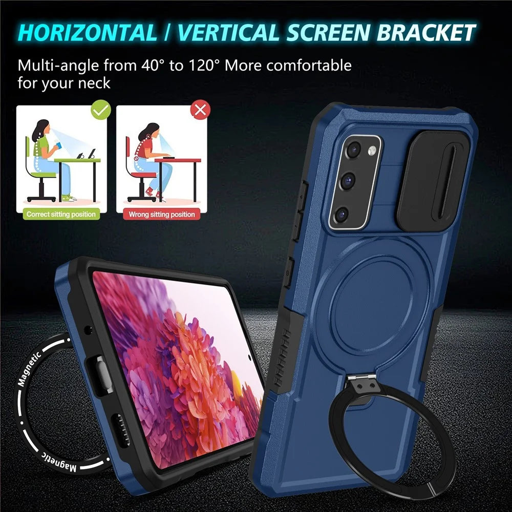 For Samsung Galaxy S20 FE 4G / FE 5G / S20 Lite / S20 FE 2022 Magnetic Case PC+TPU Phone Shell with Slide Camera Lid - Sapphire - 7