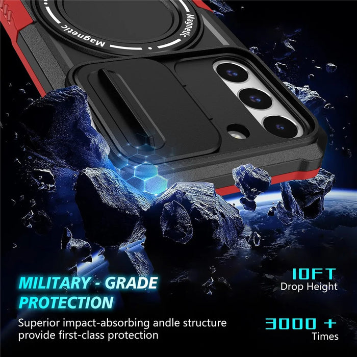 For Samsung Galaxy S22 5G Case PC+TPU Magnetic Phone Shell with Slide Camera Lid - Red / Black - 5