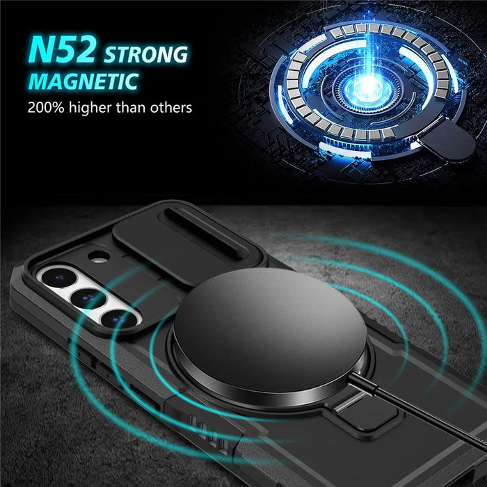 For Samsung Galaxy S22+ 5G kickstand Case PC+TPU Magnetic Phone Shell with Lens Cover - Black - 4