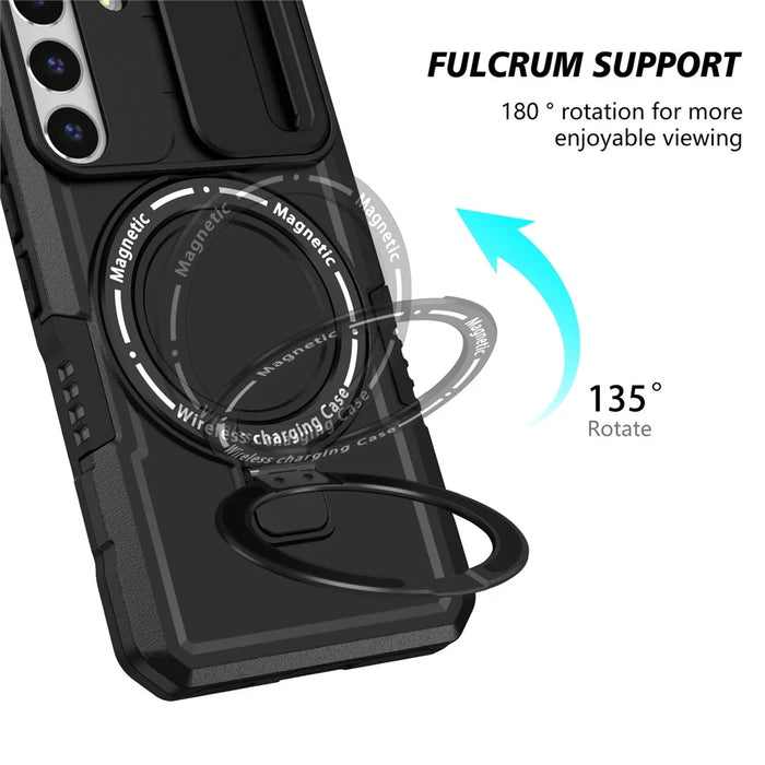 For Samsung Galaxy S22+ 5G kickstand Case PC+TPU Magnetic Phone Shell with Lens Cover - Black - 6