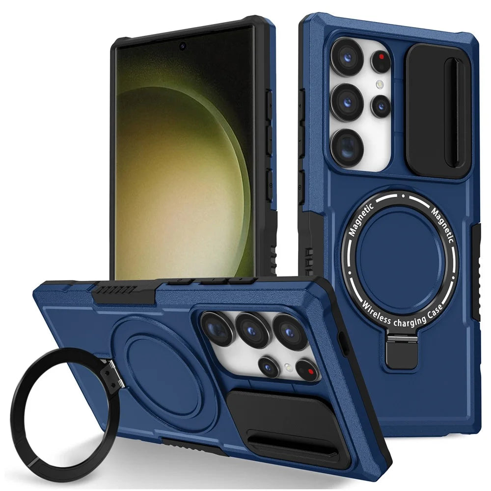 For Samsung Galaxy S24 Ultra Case PC+TPU Phone Cover with Lens Lid Magnetic Case - Sapphire - 1