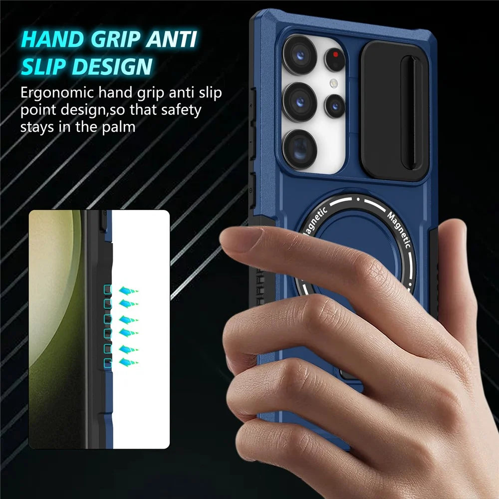 For Samsung Galaxy S24 Ultra Case PC+TPU Phone Cover with Lens Lid Magnetic Case - Sapphire - 2