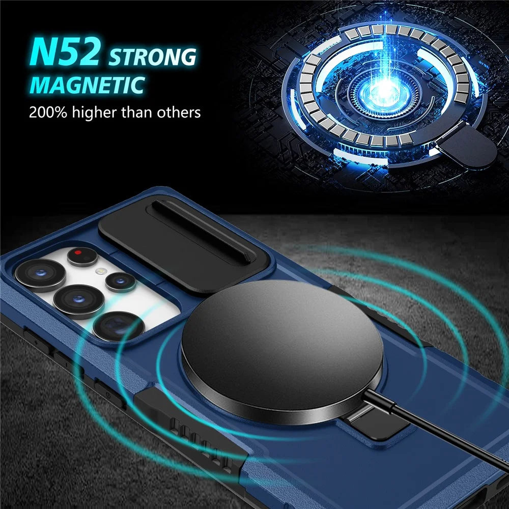 For Samsung Galaxy S24 Ultra Case PC+TPU Phone Cover with Lens Lid Magnetic Case - Sapphire - 4