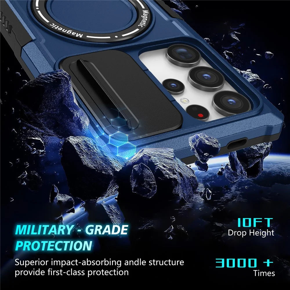 For Samsung Galaxy S24 Ultra Case PC+TPU Phone Cover with Lens Lid Magnetic Case - Sapphire - 5