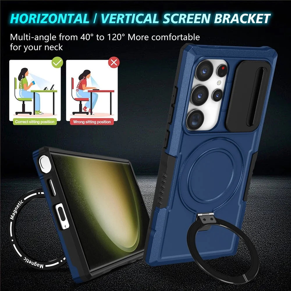 For Samsung Galaxy S24 Ultra Case PC+TPU Phone Cover with Lens Lid Magnetic Case - Sapphire - 7