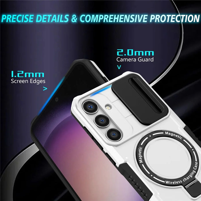 For Samsung Galaxy S24+ Case Slide Lens Window Kickstand Protective Cover Magnetic Case - Black  /  White - 3